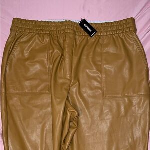 Express Camel Faux Leather Joggers